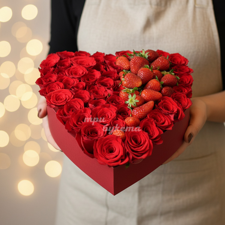 Композиция с клубникой и розами