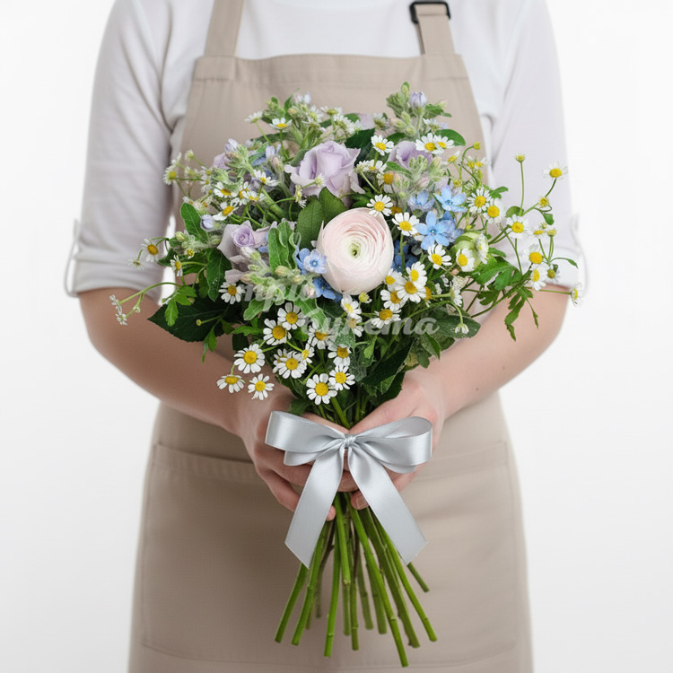 Букет из ромашек и ранункулюса